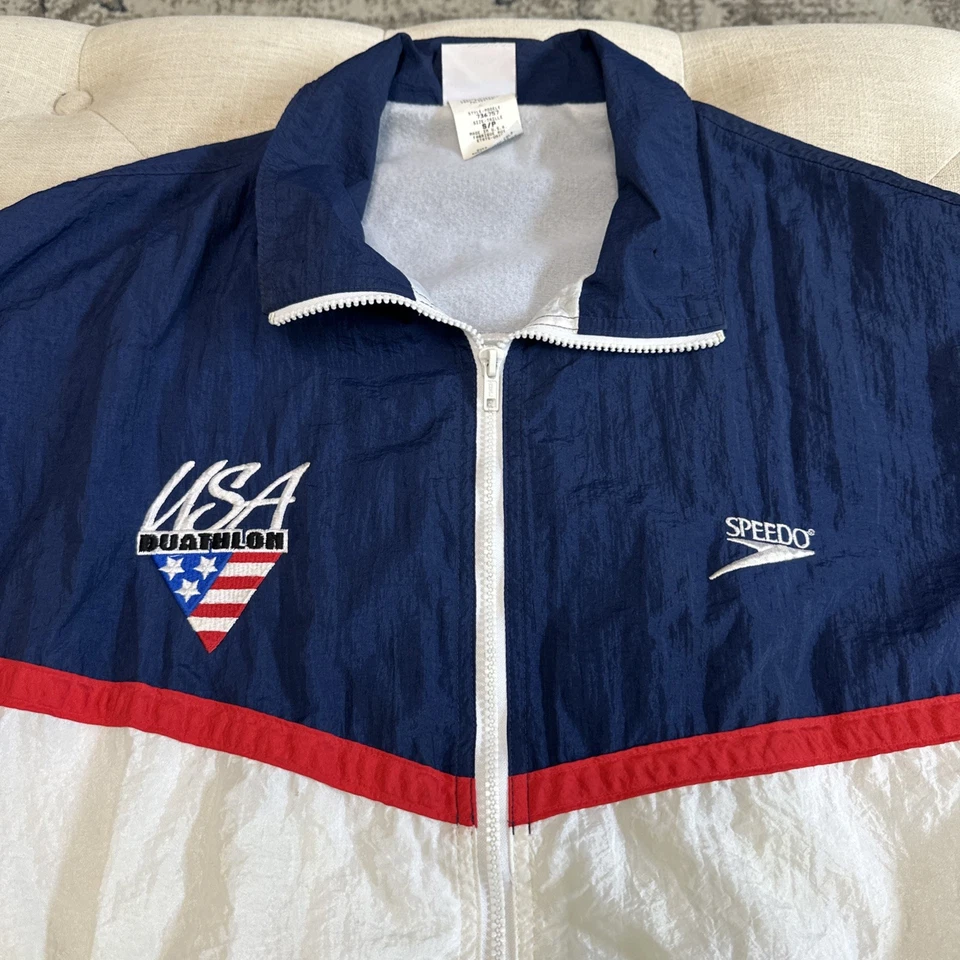 Vintage Speedo USA Duathlon Winbreaker Jacket Men’s Size S Blue Red White VTG - Image 3 of 4
