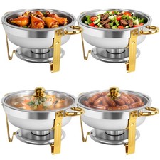 2/4 Packs 6QT Gold Chafing Dish Buffet Set Stainless Steel with Glass Lid