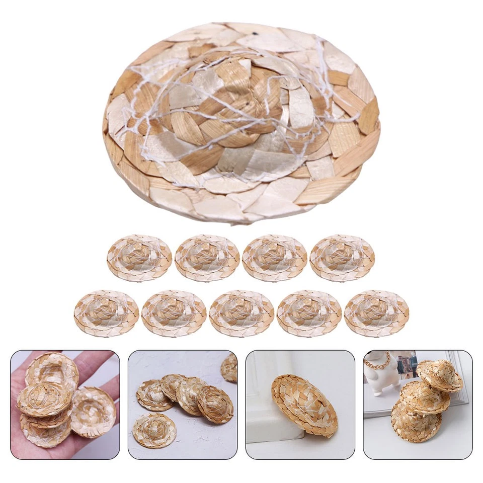  10 mini cappelli di paglia per bambole con cappello a cilindro in paglia per - Immagine 3 di 4
