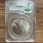 1922-P $1 Peace Dollar CAC MS63 90% Silver Philadelphia US Coin