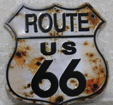 ROUTE 66 Rusty Shield Sign Embossed Metal Man Cave Garage Bar Décor US MADE