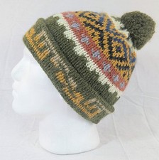 Colorful Soft Alpaca Green Beanie Pom Pom Handmade Unisex Boho Peru