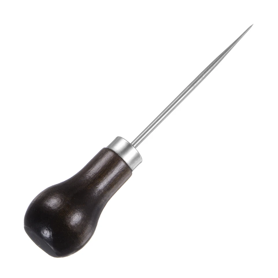 Handwork Sewing Awl Single Gourd Punch Hole Tool with Wooden Handle, Dark Brown Foto 3 de 4