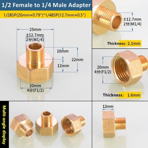 Brass Female to Male Threaded Hex Pipe Fitting Water Adapter Coupler Connector - Picture 16 of 19