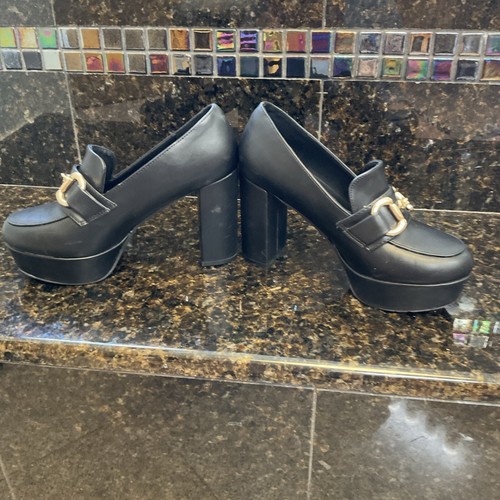 Schwarze Horsebit Schuhe Designer inspiriert Plateau Halbschuhe 7 - Bild 3 von 8