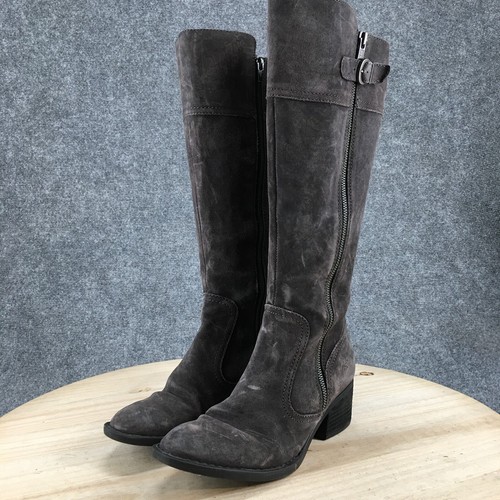 Born Boots Womens 7.5 M Poly Tall Side Zip Riding Boot F32760 Grey Suede Heels - Picture 10 of 23