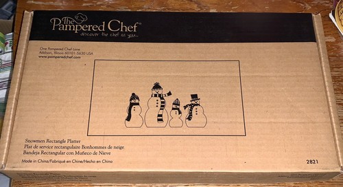 Pampered Chef Snowmen Rectangular Glass Serving Platter #2821 ~ NEW Christmas - Picture 5 of 5