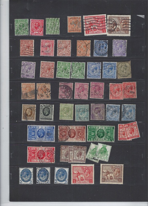 GREAT BRITAIN-SELECTION-GEORGE V-MOST USED-F-VF-SOME PERFINS-SHADES-#EE