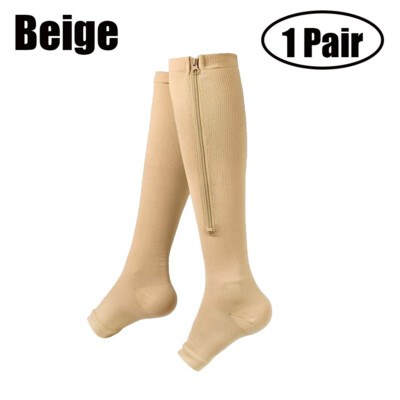 1/3x Zipper Open Toe Compression Socks 15-20mmHg Calf Leg Ankle Support Stocking