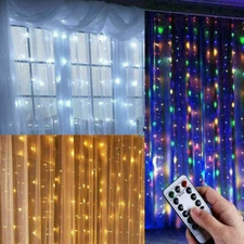 300 LED Window Curtain Fairy String Lights Twinkle Star USB w/ Remote Xmas Decor