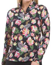 NWT IBKUL ALESSIA BLACK MULTI Long Sleeve Mock Golf Tennis Shirt S M L XL