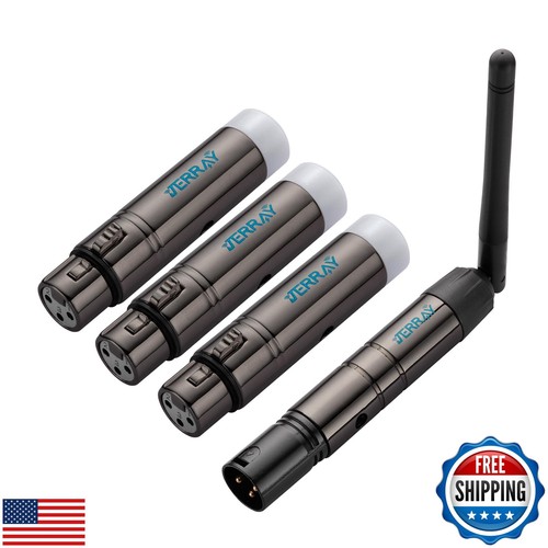 JERRAY 4Pcs DMX Wireless 3 Female Receivers and1 Male Transmitter Control 2.4
