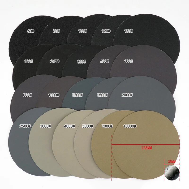 125mm 5" Disques Abrasifs de ponçage à sec humide Papier Abrasif Rond P60-P10000 - Photo 2/4
