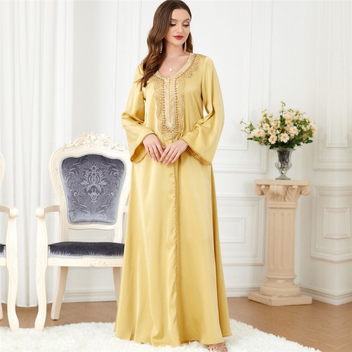 Muslim Floral Kaftan Islamic Women Maxi Dress Ramadan Dubai Caftan Moroccan Gown - Picture 136 of 216