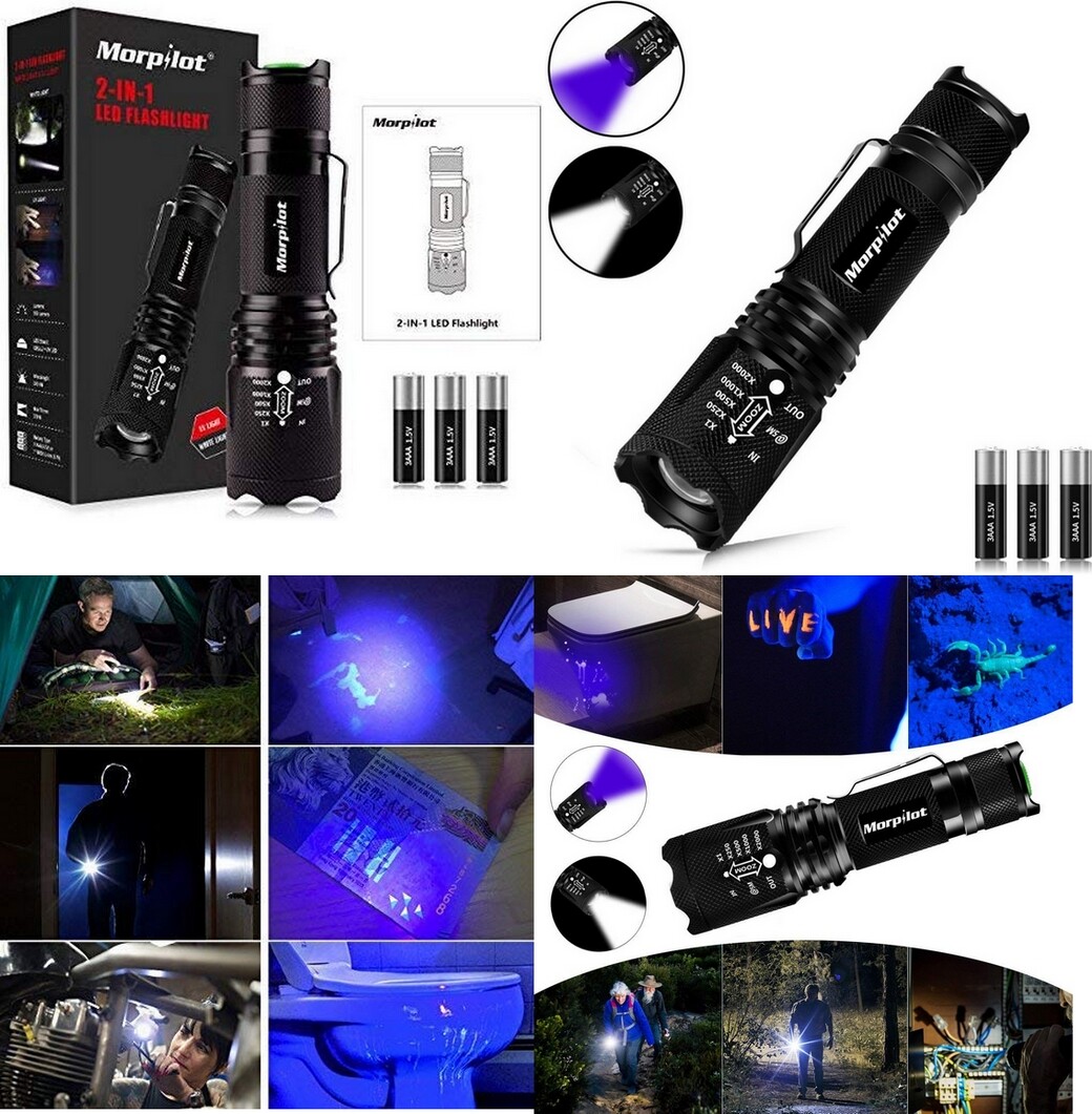 Linterna Tactica luz UV ultravioleta 2en1,LED 500LM,4 modos,aluminio,impermeable