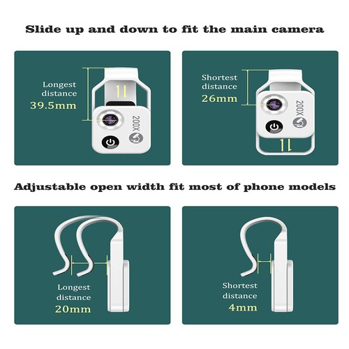 APEXEL 200X HD Digital Microscope Lens Pocket Macro Lens With CPL LED Clip White - Photo 10 sur 11