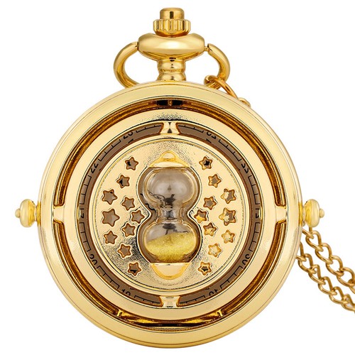 Goldene Sandglasabdeckung Unisex Quarz Taschenuhr Halskette Anhänger Kette Geschenk - Bild 2 von 8