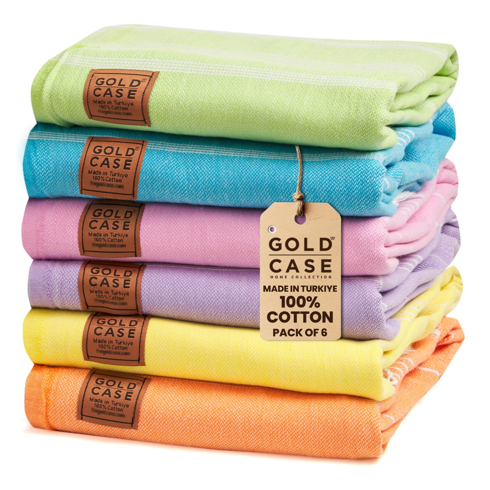 6-Piece Gold Turkish Cotton Beach Towels - Quick Dry 70x38 Inches