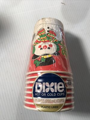 Vintage Sealed Dixie Paper Cups Christmas 8 9oz Hot Cold-Snowman-Presents