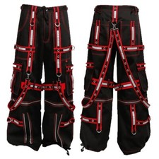 Men Extreme Bondage Gothic Electro Reflector Black/Red Trip Pant/Shorts USA
