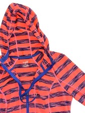Lukka Womens Hooded Jacket Medium Neon Pink Striped Thumbhole Running Gym Yoga
