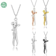 925 Sterling Silver Couple Hug Pendant Necklace – Romantic Gift for Him & Her