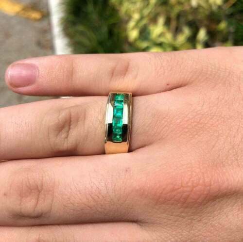 2Ct Lab Created Princess Cut Green Emerald Men's Ring 925 Sterling Silver Plated - Picture 5 of 9