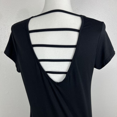 C9 by Champion Shirt Women Medium Black Strappy Short Sleeve Active Workout Yoga - Picture 7 of 11