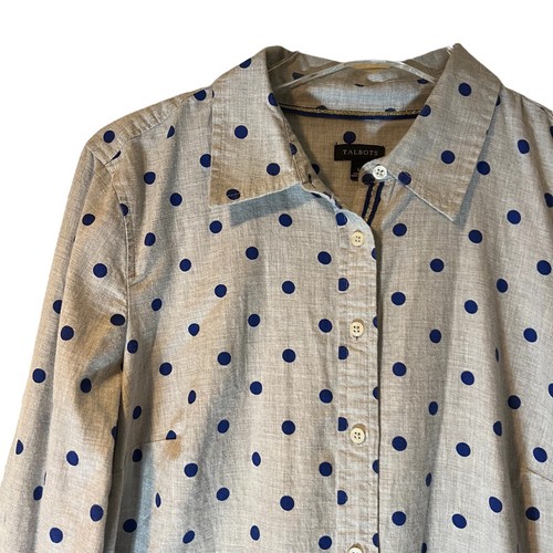 Talbots Chambray blau gepunktete Bluse Kragen Knopfleiste Langarm Damen L - Bild 2 von 7