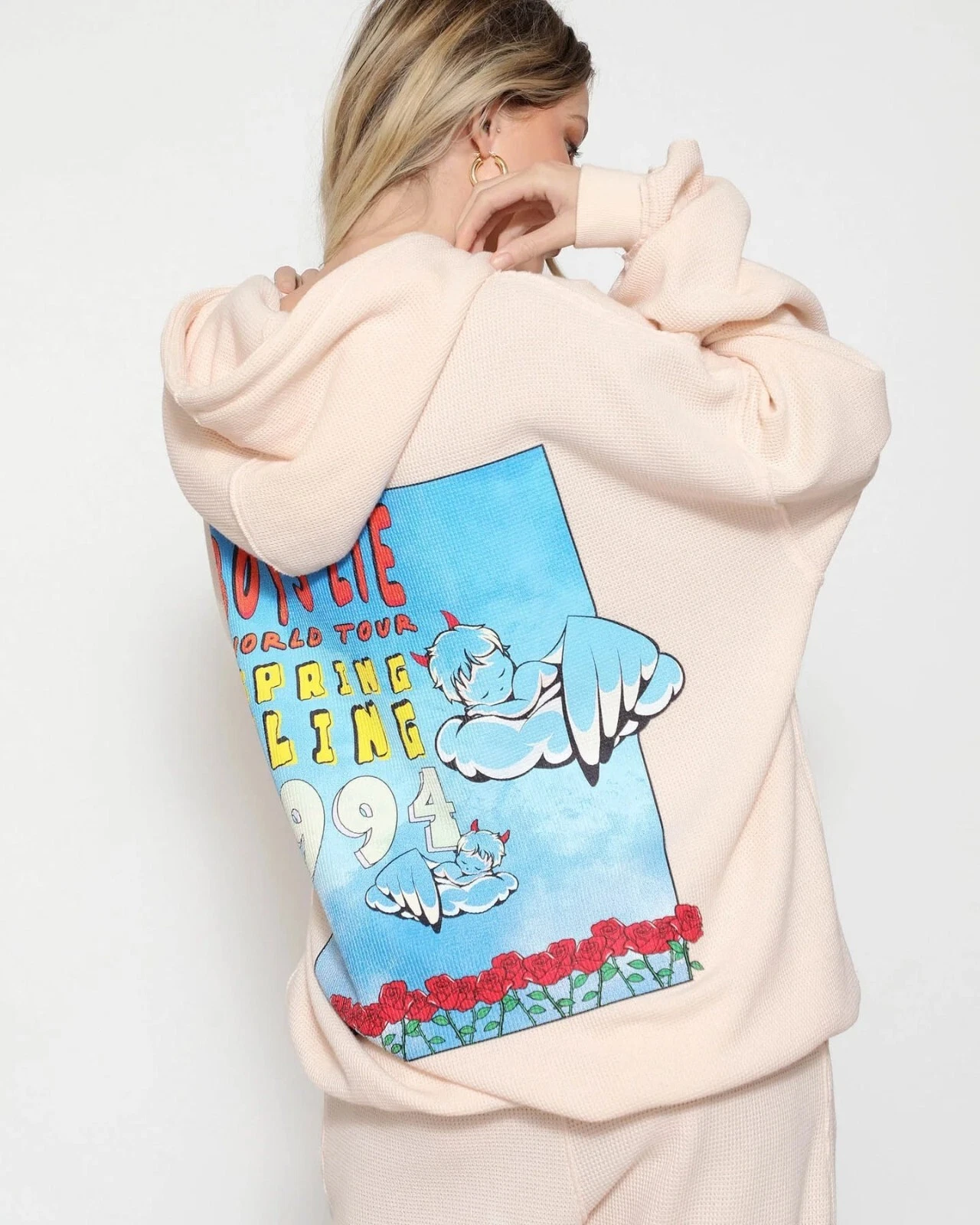 OFF WHITE Felpa con cappuccio ragazzo Lie World Tour color crema