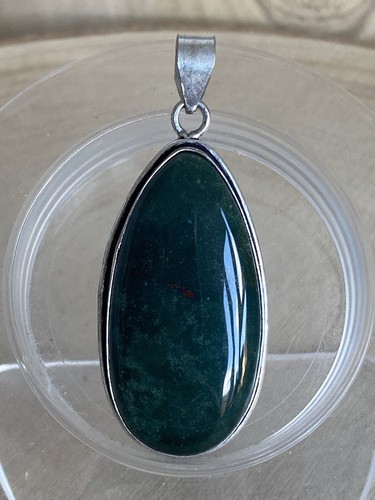 Natürlicher grüner Moosachat Birnenform Anhänger Sterlingsilber 925 vergoldet Vintage