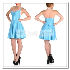 Latex Dress Halter Sweat-heart Neck Rear Zip Pleated Skirts Sexy Customized D203