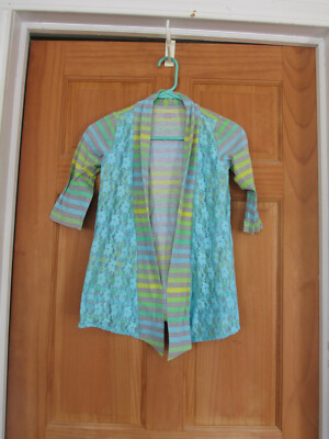 Girl's PIPER 3/4 Sleeve Open Front Casual Jacket Striped w/ Lace Size M (7/8)