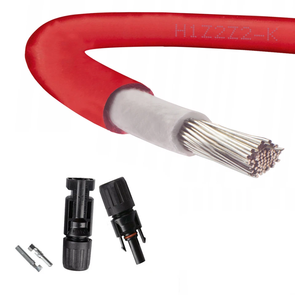 Cable fotovoltaico de panel solar clasificación CC 4 mm² y 6 mm² + conector MC4 cable crimpado rojo/negro - Imagen 4 de 4
