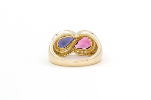 14 Karat Gelb & Weißgold rosa Turmalin & blauer Iolith Diamant Ring - Bild 4 von 7