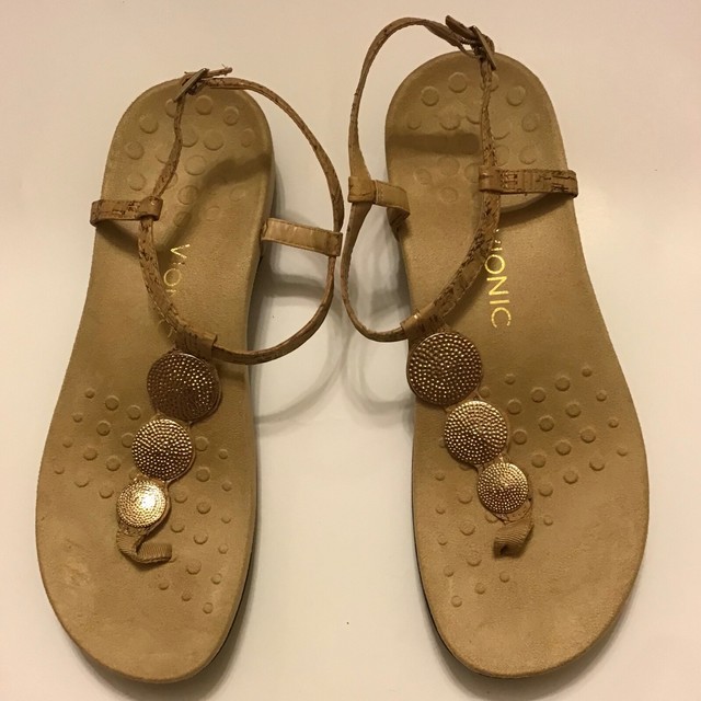 Vionic Womens Sz 10 M LIZBETH T-Strap Gold / Cork Comfort Sandals | eBay