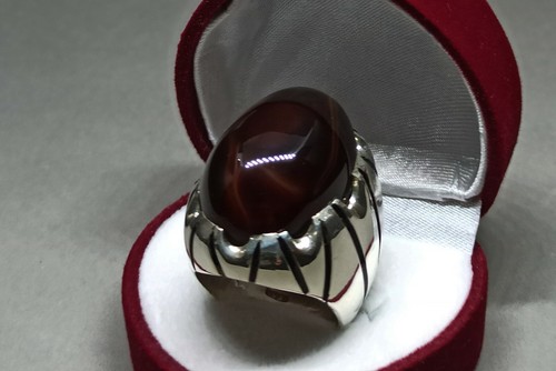 Natural Big Yemeni Blood Red Aqeeq Sterling Silver 925 Handmade Agate Mens Ring - Picture 4 of 12