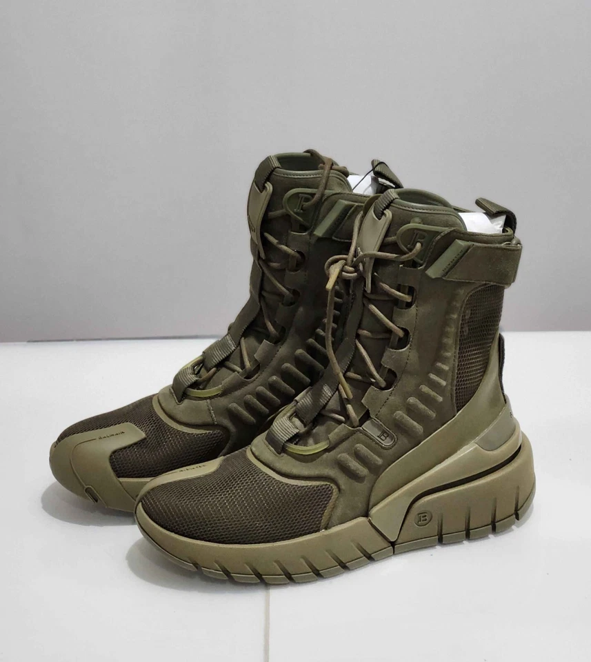 Zapatillas altas Balmain B-Army en gamuza caqui/verde BNWB Foto 3 de 4