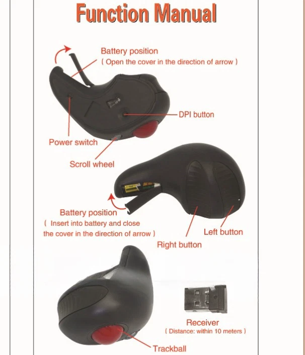 Trackball Mouse Finger HandHeld Wireless Mice Ergonomic USB PC Laptop Computer - Image 2 of 4