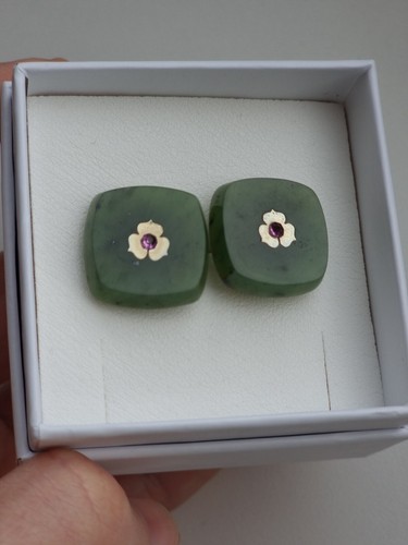 Russian Soviet cufflinks jade Nephrite stone antiques - Picture 6 of 12