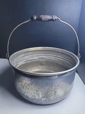 VTG Aluminum Cauldron Stew Pot W Metal & Wood Bail Handle Camp Kettle Stock Soup