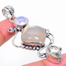 Crazy Lace Agate, Opal 925 Sterling Silver Gemstone Gift Pendant 2.36" NS 15724