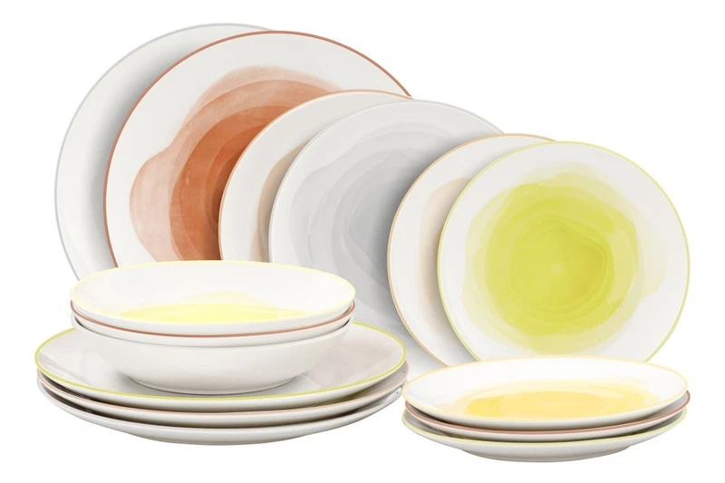 Servizio Piatti da Tavola Multicolor Sfumato FOGGY 18 Pezzi Porcellana 6 Persone