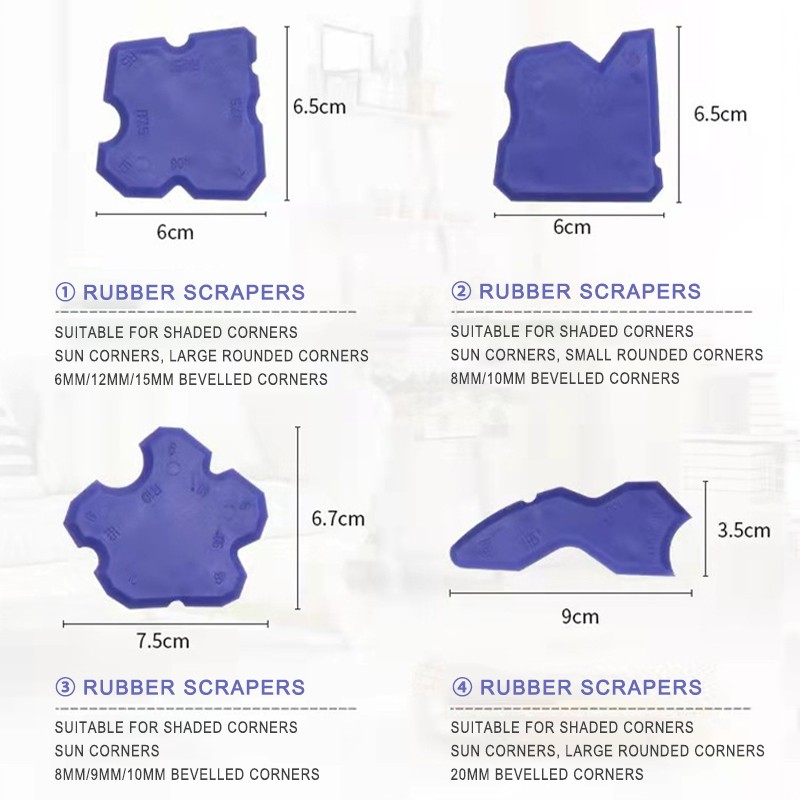 4-Piece Caulking Tool Kit for Sealant Removal and Edge Smoothing