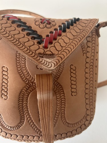 Artisan Echtleder Floral Hand Tooled Crossbody Schultertasche Boho Handarbeit - Bild 6 von 9