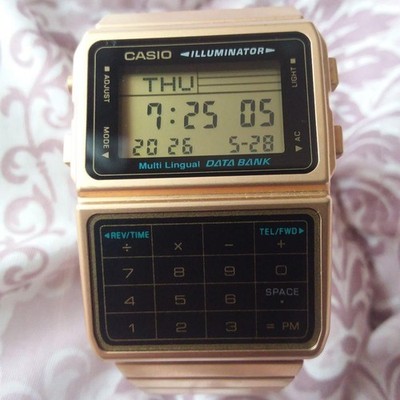 Casio Data Bank DBC-611G-1 Gold Digital Watch Quartz 32mm Men's Condition VGC
