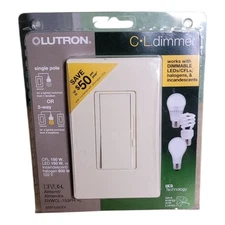 Lutron Diva 150W LED 3-Way ALMOND Clamshell With Faceplate DVWCL-153PH-AL