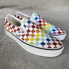 Vans Checkerboard Mens Slip On Sneaker Skate Men 8.5 Women 10 White Red NEW