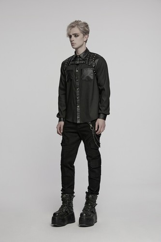 Punk Rave Men Black Gothic Punk Handsome Street Long Sleeve Shirt Slim Blouse - Picture 7 of 18