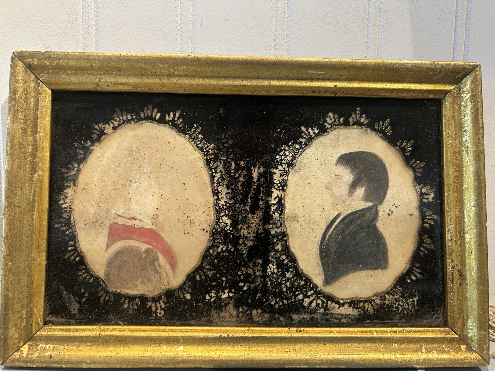 American Folk Art Silhouette Of New England Captain And Wife c1810